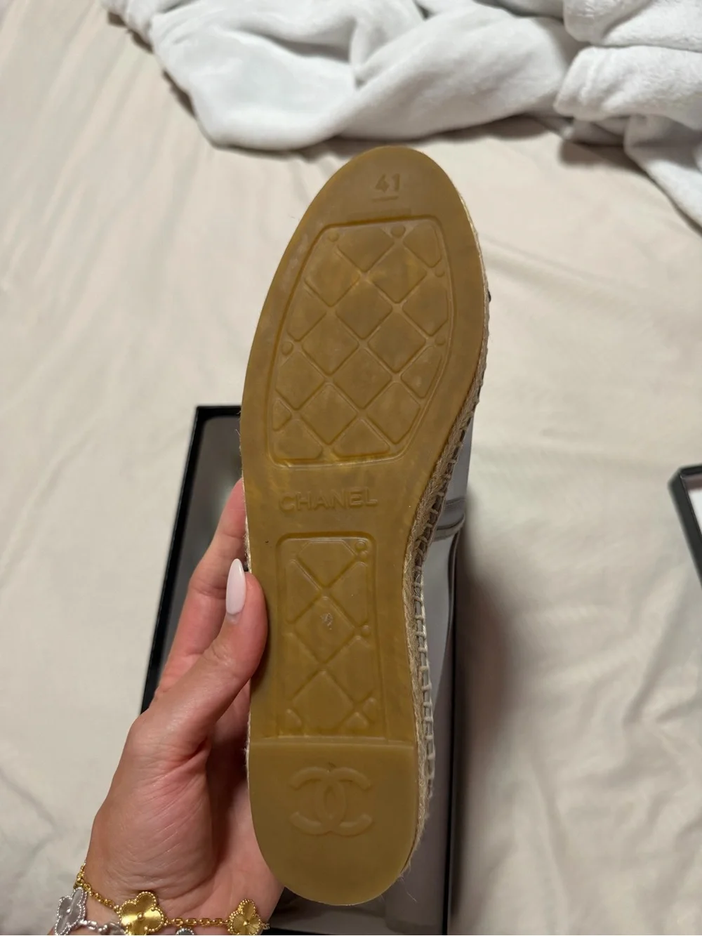 AUTHENTIC CHANEL Black & Gray Mesh Espadrilles with Jute Sole